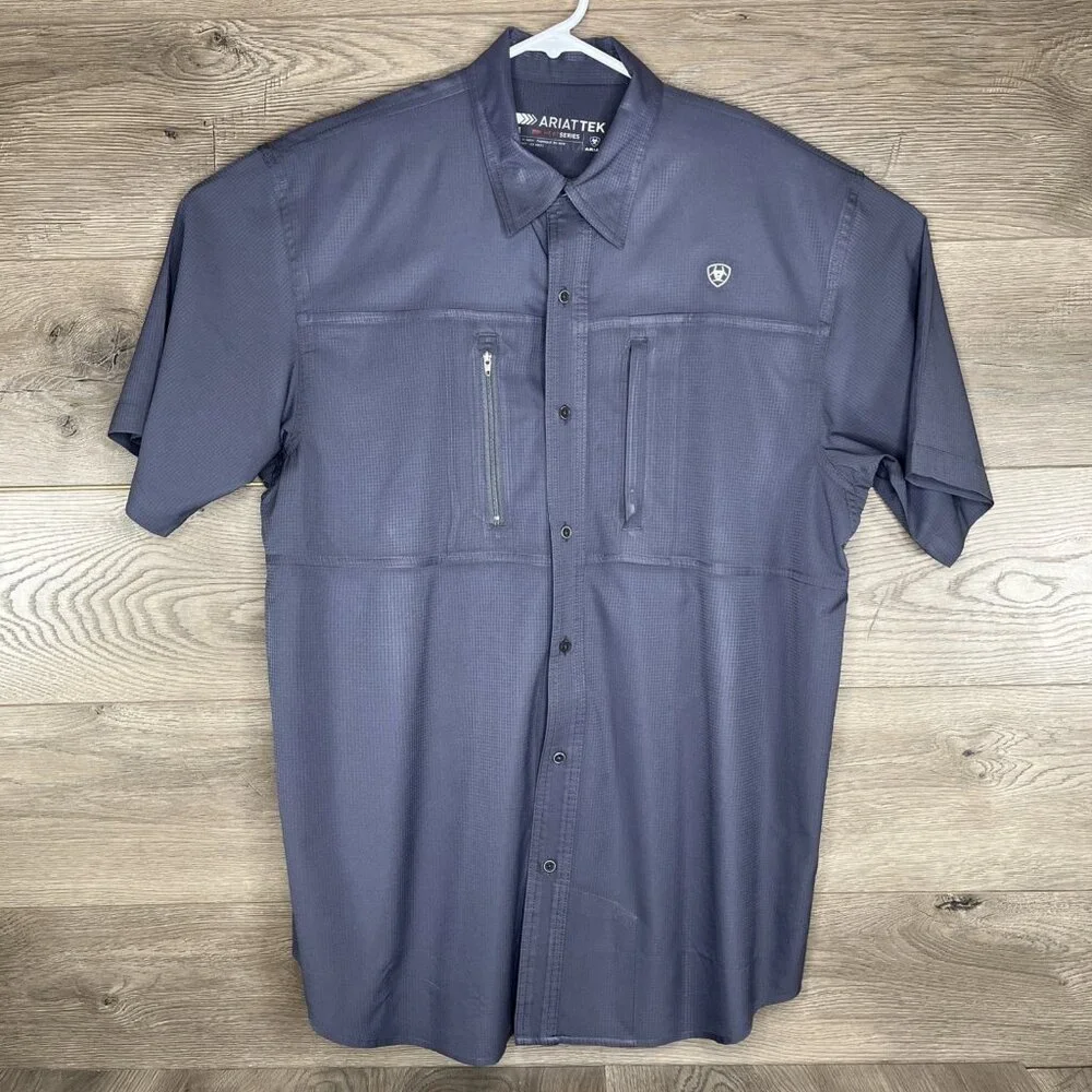 Ariat Tek Button Down Shirt Mens Med Gray  Performance Heat Series Button Up - Picture 2 of 14